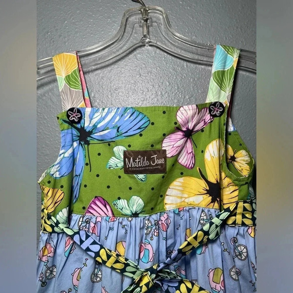 Matilda Jane Sz 8 Girls Dress Removable Apron Elephants Unicycle Colorful EUC. - Picture 7 of 9